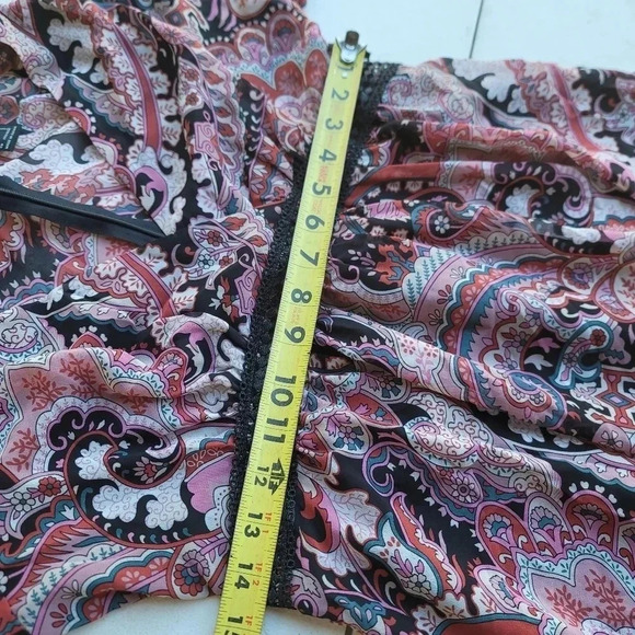 Forever 21 Black Pink Sheer Floral Long Flare Sleeve Mini Dress V-Neck Sz L - Picture 12 of 14